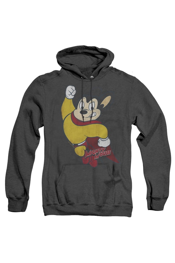Mighty Mouse Classic Hero Adult Heather Hoodie Sweatshirt Black