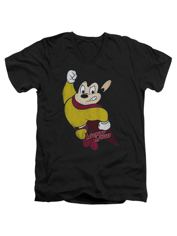Mighty Mouse Classic Hero Adult V-Neck T-Shirt Black