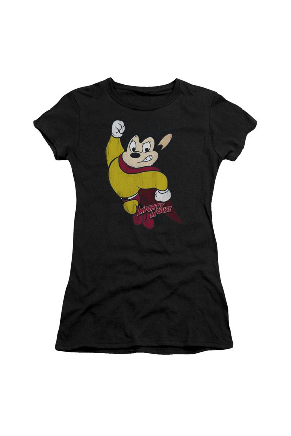 Mighty Mouse Classic Hero Junior Women's Sheer T-Shirt Black