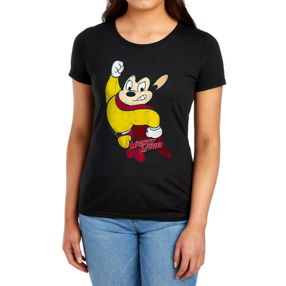 Mighty Mouse Classic Hero Women's T Shirt (Medium) Black