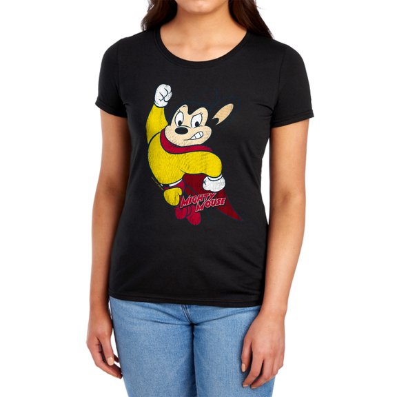 Mighty Mouse Classic Hero Women's T Shirt (Small) Black