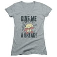 thumbnail image 1 of Mighty Mouse Give Me A Break Junior Women's V-Neck T-Shirt Athletic Heather, 1 of 1