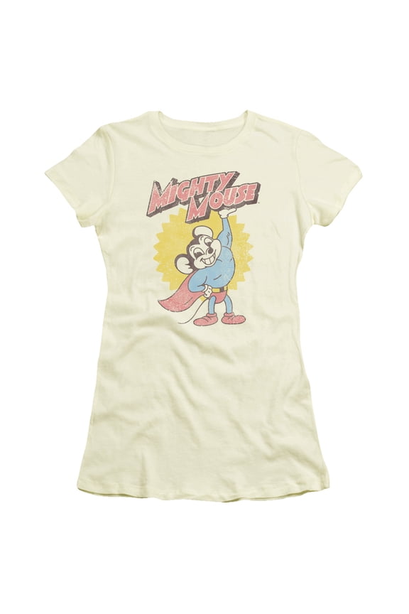 Mighty Mouse - Heavy Logo - Juniors Teen Girls Cap Sleeve Shirt - Medium