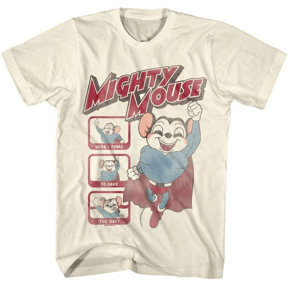 Mighty Mouse Here I Come To Save the Day Men's T Shirt (Ivory, AdultXL)