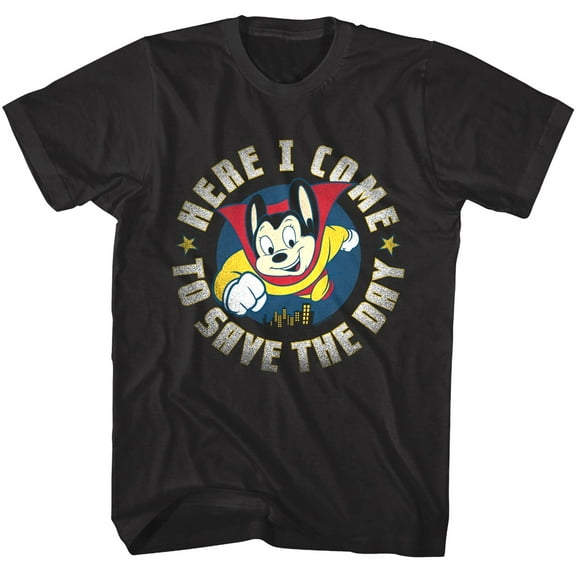 Mighty Mouse Here I Come Men's T Shirt (Black, Adult2XL)
