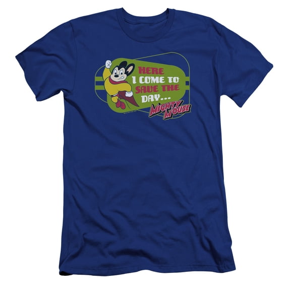 Mighty Mouse Here I Come Premium Canvas Adult Slim Fit 30/1 T-Shirt Royal Blue