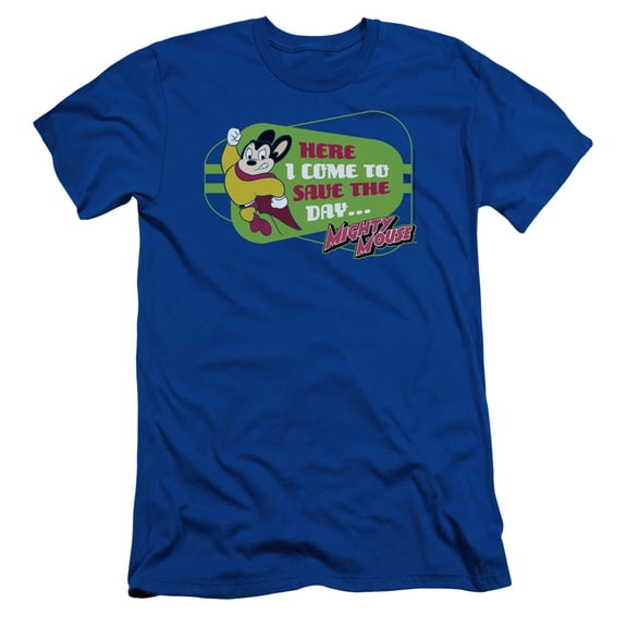 Mighty Mouse Here I Come Adult 30/1 T-Shirt Royal Blue