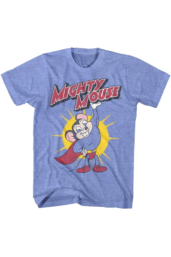 Mighty Mouse Lifting Logo Men's T Shirt (LightBlueHeather, AdultL)