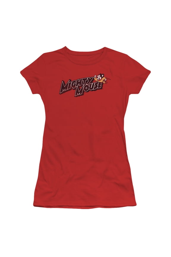 Mighty Mouse Might Logo Junior Women's Sheer T-Shirt Red
