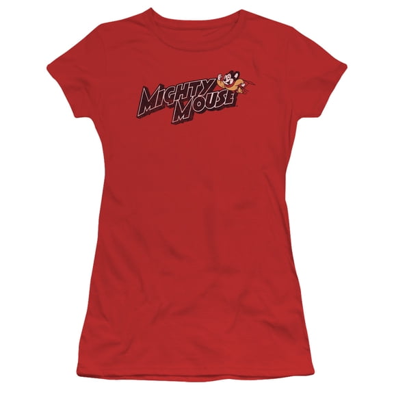 Mighty Mouse Might Logo Junior Women's Sheer T-Shirt Red