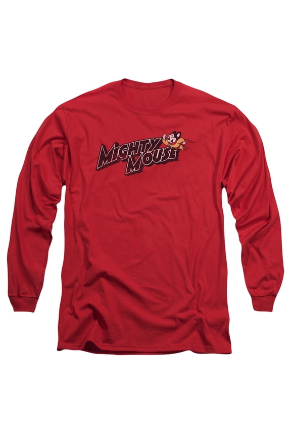Mighty Mouse Might Logo Long Sleeve Adult 18/1 T-Shirt Red