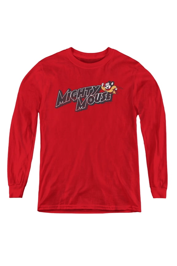 Mighty Mouse Might Logo Youth Long Sleeve T-Shirt Red