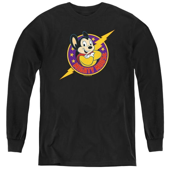 Mighty Mouse Mighty Hero Youth Long Sleeve T-Shirt Black