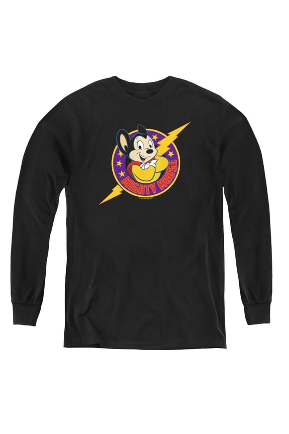 Mighty Mouse Mighty Hero Youth Long Sleeve T-Shirt Black