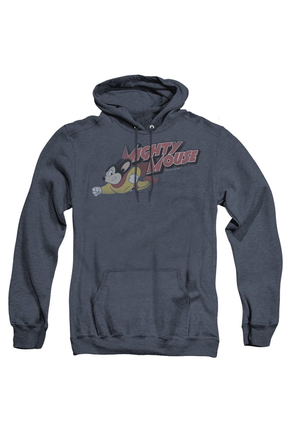 Mighty Mouse Mighty Retro Adult Heather Hoodie Sweatshirt Navy