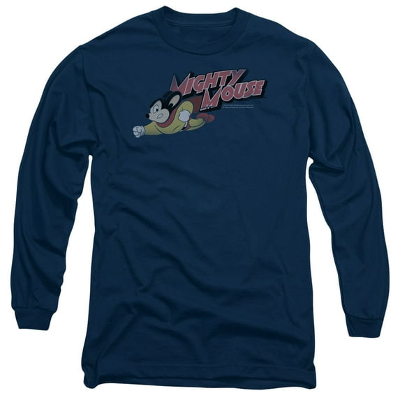 Mighty Mouse Mighty Retro Long Sleeve Adult 18/1 T-Shirt Navy