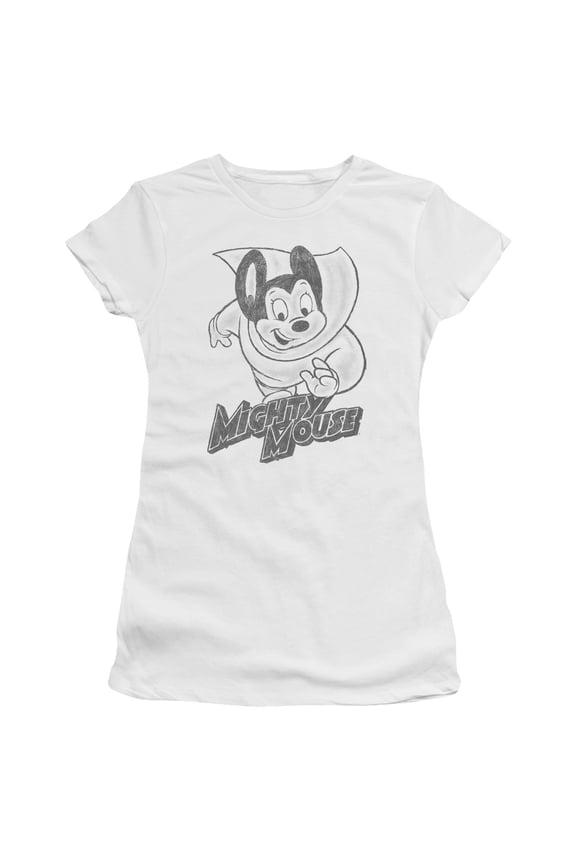Mighty Mouse Mighty Sketch Junior Women's Sheer T-Shirt White