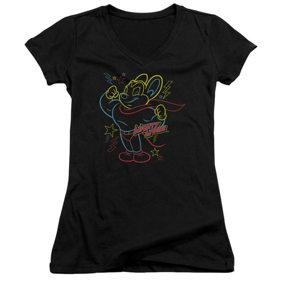 Mighty Mouse Neon Hero Junior Women's V-Neck T-Shirt Black