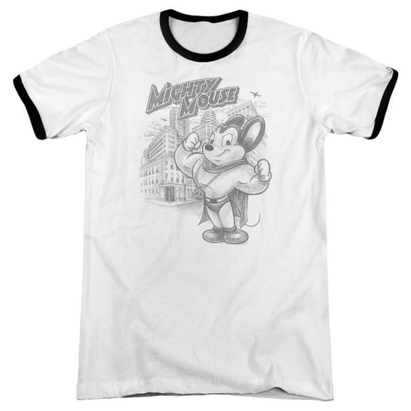 Mighty Mouse Protect And Serve Adult Ringer White Black