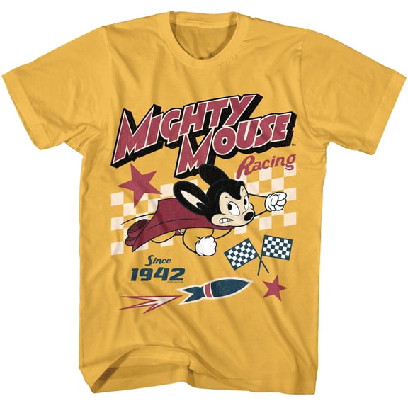 Mighty Mouse Racing 1924 Men's T Shirt (Gold, AdultS)