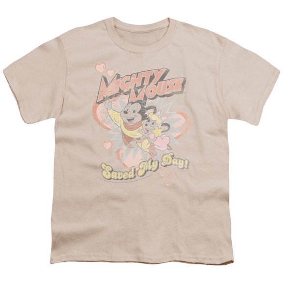 Mighty Mouse Saved My Day Youth 18/1 T-Shirt Cream