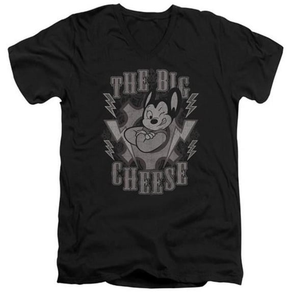 Mighty Mouse-The Big Cheese - Short Sleeve Adult 30-1 V-Neck Tee - Black- Large