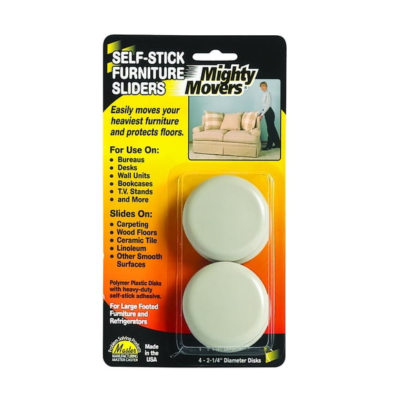 Mighty Movers Self-Stick Furniture Sliders, Round, 2.25" Diameter, Beige, 4/pack | Bundle of 5