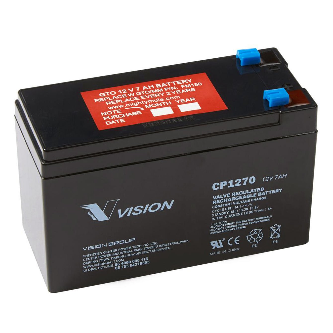 Boxed Mighty Mule Battery, 12 Volt, 7.0 Amp Hr.