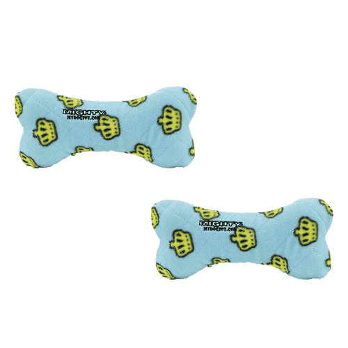 Mighty No Stuff Medium Bone 2 Pack Dog Toy, Blue, Squeaky Plastic Core