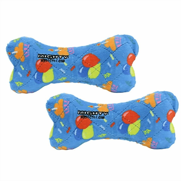 Mighty No Stuff Medium Bone 2 Pack Dog Toy, Celebration , Squeaky Plastic Core