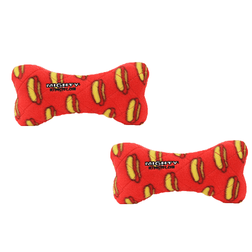 Mighty Medium Red Bone Durable Squeaky Fleece No Stuff 2 Pack Dog Toy