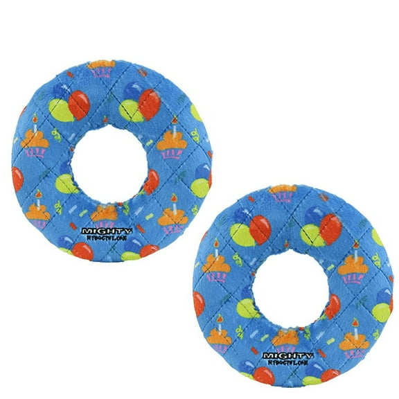 Mighty No Stuff Medium Celebration Ring Durable Squeaky Fleece Dog Toy, 2 Pack