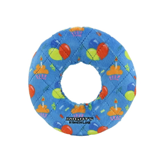Mighty No Stuff Medium Ring Dog Toy, Celebration , Squeaky Plastic Core