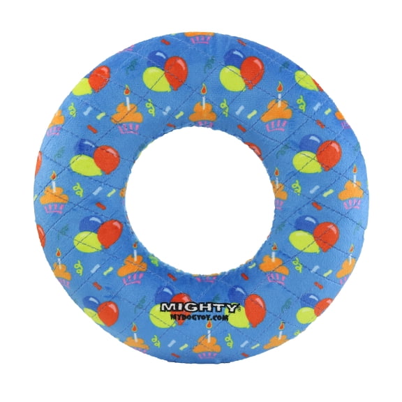 Mighty No Stuff Ring Dog Toy, Celebration , Squeaky Plastic Core