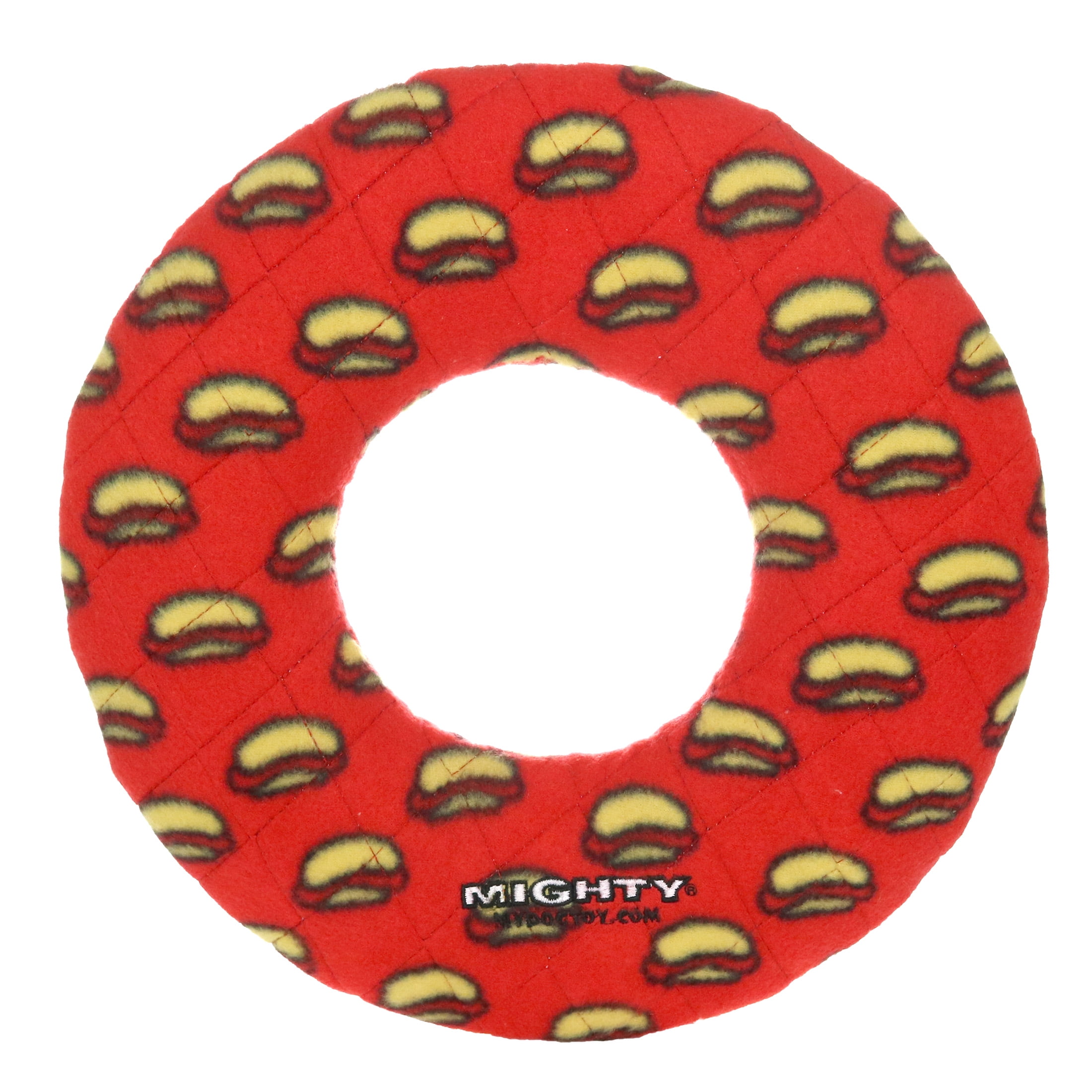 Mighty No Stuff Ring Red Durable Plush Squeaky Dog Toy
