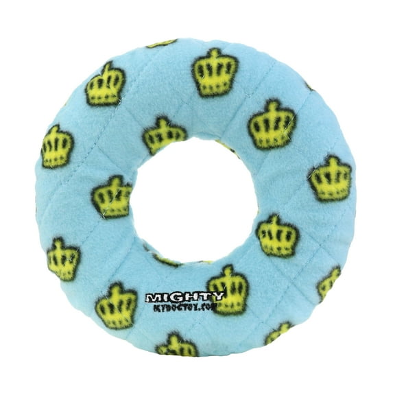 Mighty No Stuff Ring, Medium Blue, Squeaky Plastic Core Dog Toy