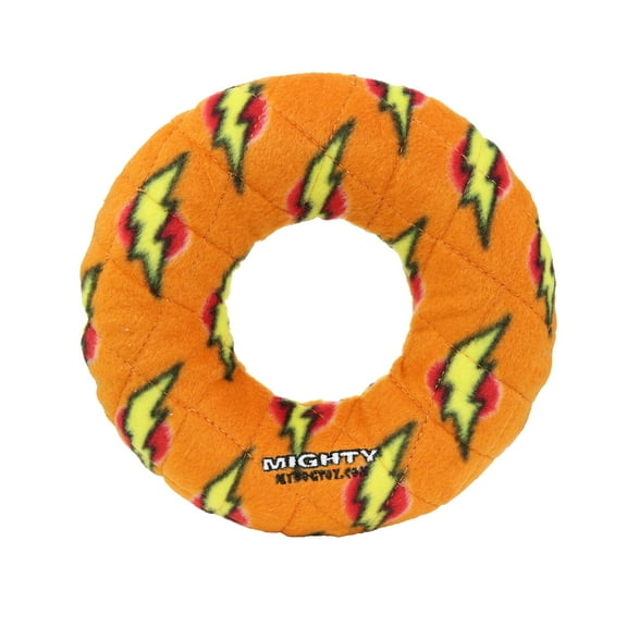 Mighty No Stuff Ring, Medium Orange, Squeaky Plastic Core Dog Toy
