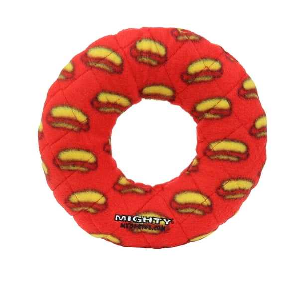 Mighty No Stuff Ring, Medium Red, Squeaky Plastic Core Dog Toy