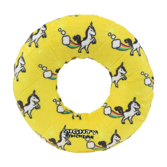 Mighty No Stuff Ring, Medium Unicorn, Squeaky Plastic Core Dog Toy