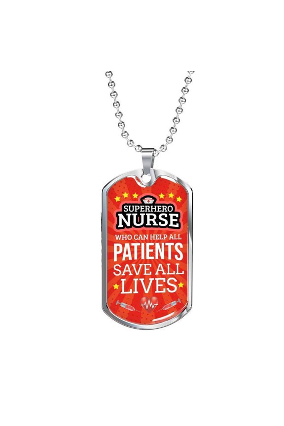 Mighty Nurse Nursing Dog Tag Necklace Stainless Steel 24" Chain Silver Tone or Gold Tone