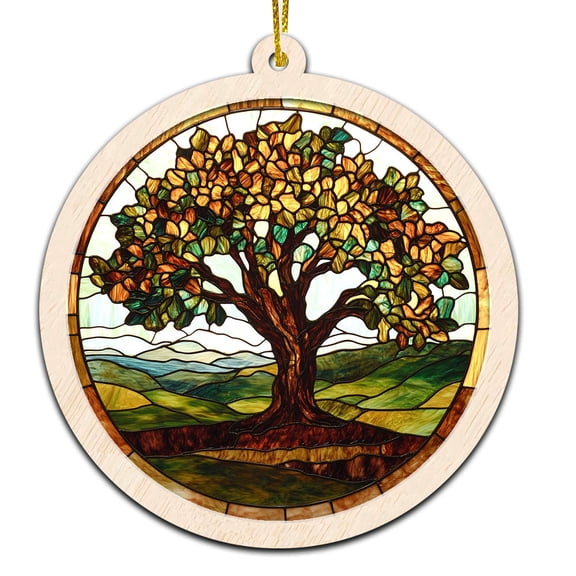 Mighty Oak Stained Glass Suncatcher Ornament Holiday Ornament with Text for Loved Ones, Family & Friends, Christmas 2025 Decoration