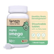 Renzo s Mighty Omega 3 Tablets, Kids Omega 3 Fatty Acids Supplement, Strawberry Flavor, 60 Count