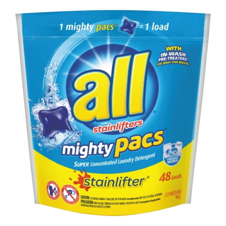 all Mighty Pacs Laundry Detergent, Stainlifter, Pouch, 48 Count