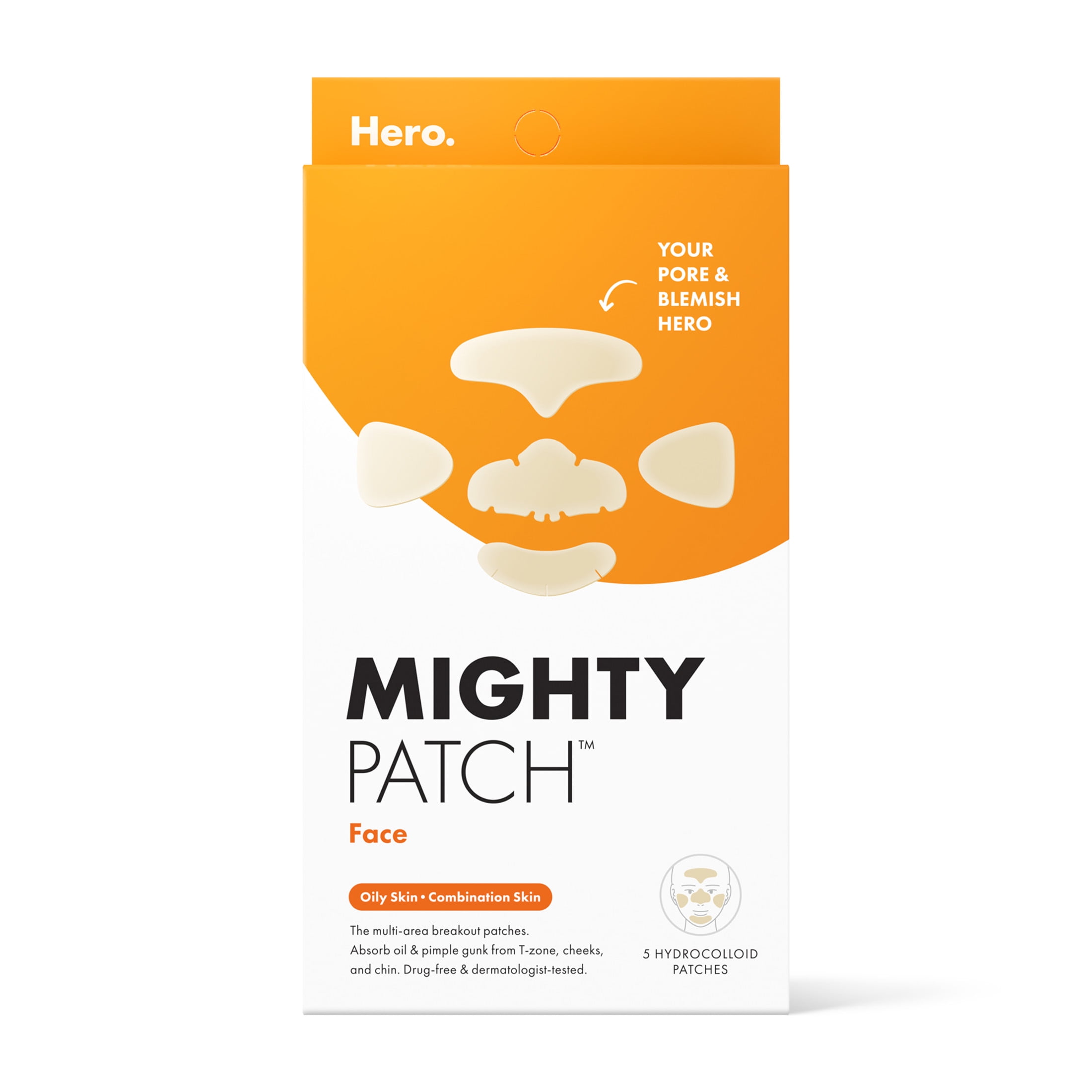 Hero Cosmetics Mighty Patch Face, Multi-Blemish Hydrocolloid Acne Pimple Patch, 5ct