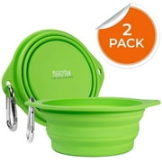 Mighty Paw Collapsible Travel Dog Bowl Set 2 Pack 27 Oz Food Safe Silicone Food and Water Bowls for Pets. Bonus Carabiner Clip for Hiking Camping or Walking. Lightweight and Leak-Proof