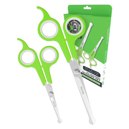 Mighty Paw Dog Grooming Scissors (2 Pack) | Professional Ergonomic Pet Grooming Scissors with Rounded Safety Tips & 2mm Sharp Stainless Steel Blades. for Body, Paw and Face Hair Trimmi