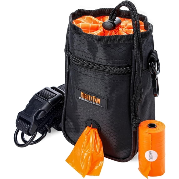 Mighty Paw Dog Treat Pouch with Carabiner Hook, Pick-up Bags and Adjustable Strap - Standard, Black