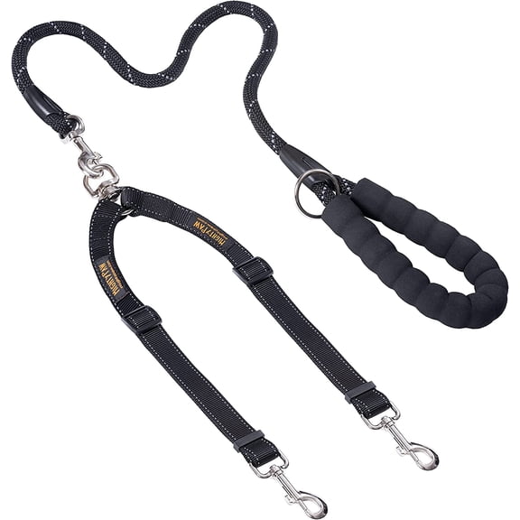 Mighty Paw Double Dog Leash with Rope Handle, Two Dog Adjustable Length Dog Lead, Standard