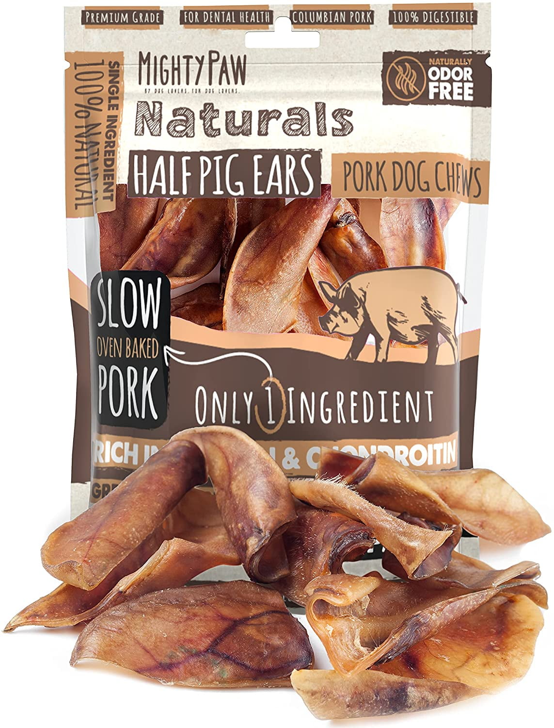 Mighty Paw Half Pig Ears for Dogs (12pk) All Natural Dog Treats. Single