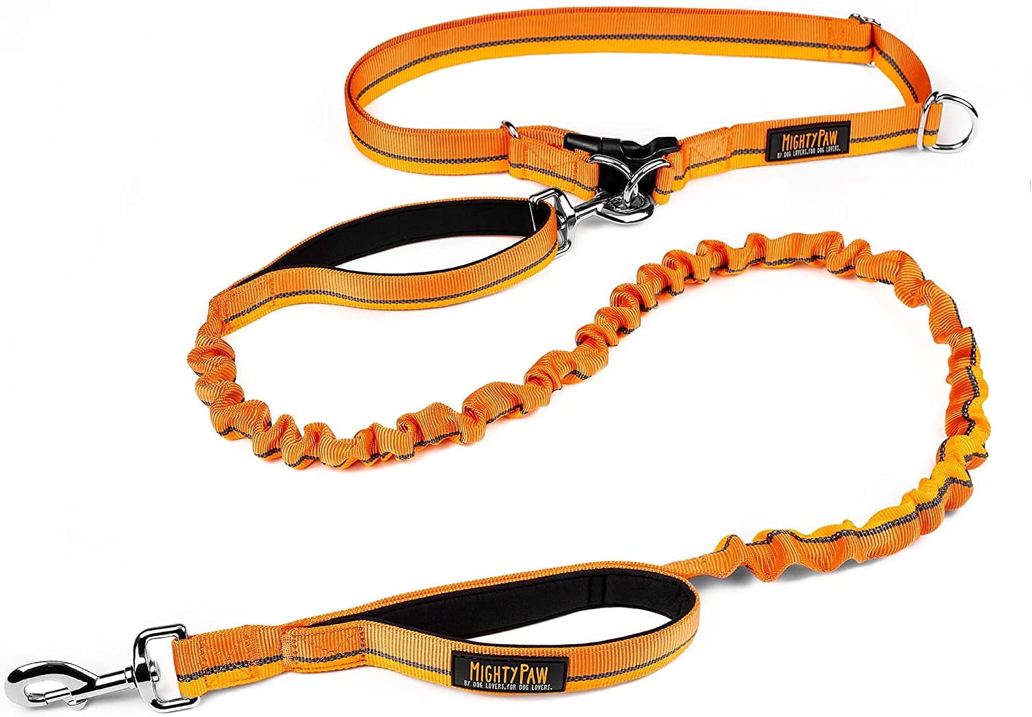 Mighty Paw Hands Free Bungee Leash 2.0 | 4? Dog Lead W/ Dual Padded Traffic Handles For Running, Hiking & Jogging.